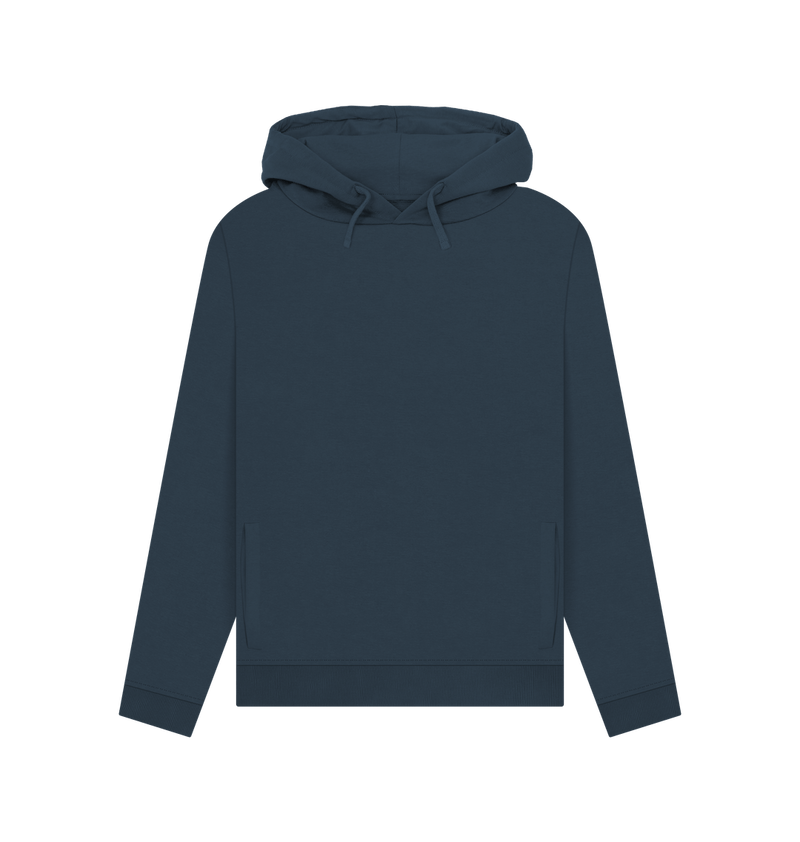 Navy Blue Threaded Rebels, Women's Certified Organic Cotton Pullover Hoodie Live Life, Rear W