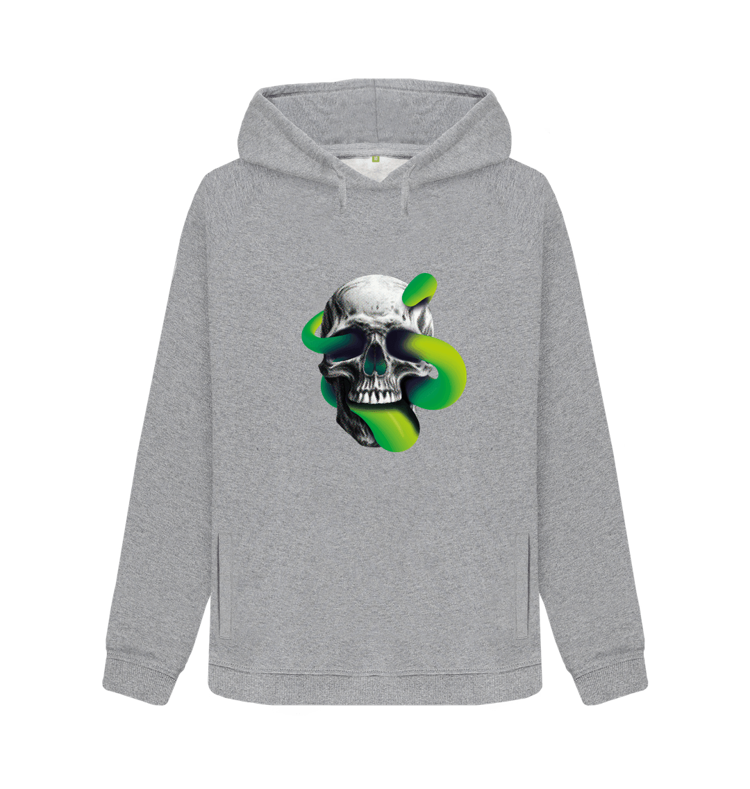 Light Heather Threaded Rebels, Women's Certified Organic Cotton Pullover Hoodie, Skull Tongue G