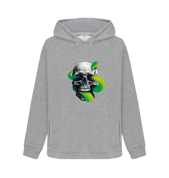 Light Heather Threaded Rebels, Women's Certified Organic Cotton Pullover Hoodie, Skull Tongue G