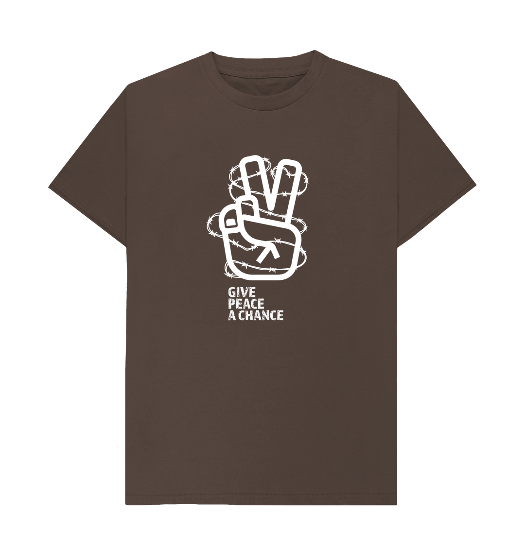 Chocolate Threaded Rebels, Men's Certified Organic Cotton T-shirt, Front Peace W