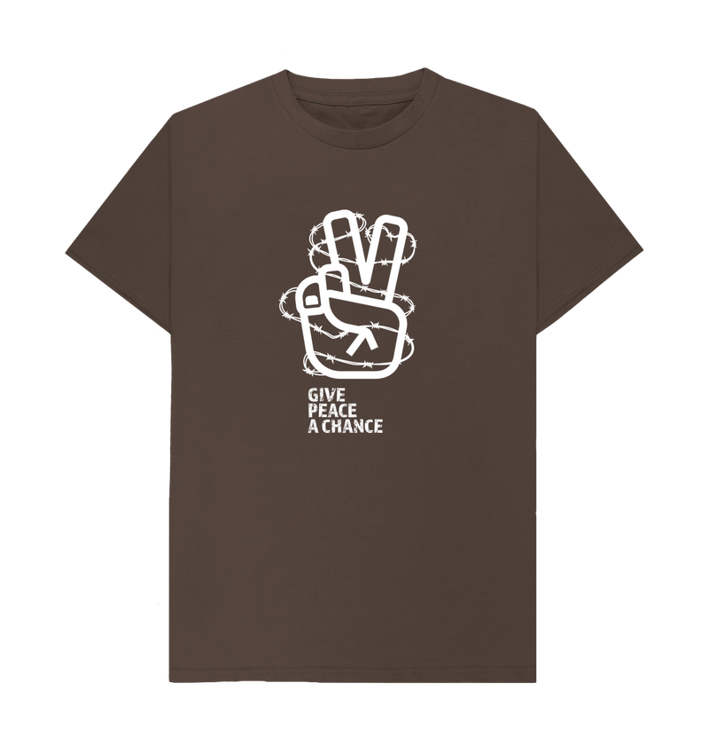 Chocolate Threaded Rebels, Men's Certified Organic Cotton T-shirt, Front Peace W