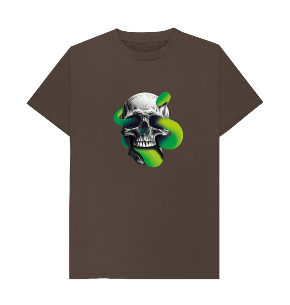 Chocolate Threaded Rebels, Men's Certified Organic Cotton T-shirt, Front Skull Tongue G