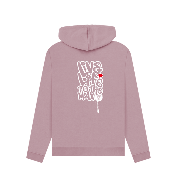 Mauve Threaded Rebels, Women's Certified Organic Cotton Pullover Hoodie live Life, Rear W