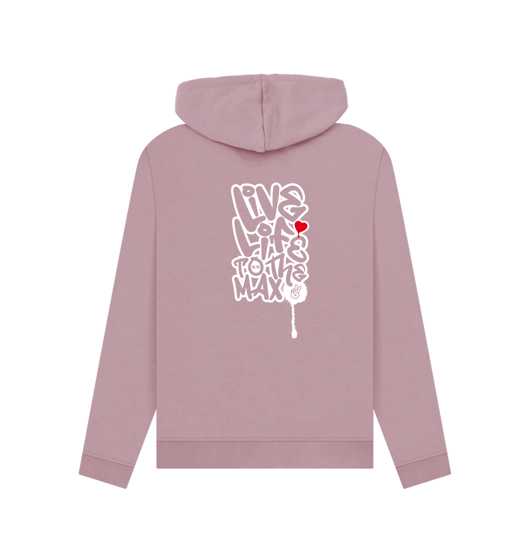 Mauve Threaded Rebels, Women's Certified Organic Cotton Pullover Hoodie Live Life, Rear W