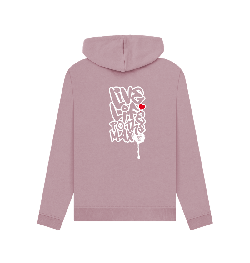 Mauve Threaded Rebels, Women's Certified Organic Cotton Pullover Hoodie Live Life, Rear W