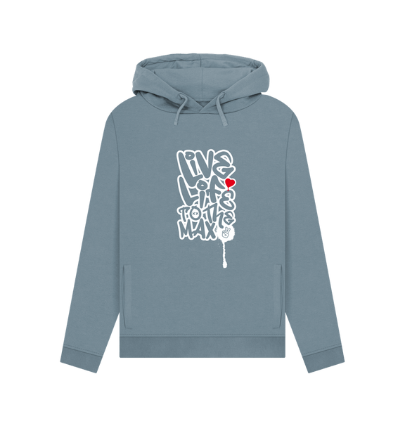 Stone Blue Threaded Rebels, Women's Certified Organic Cotton Pullover Hoodie, live Life W