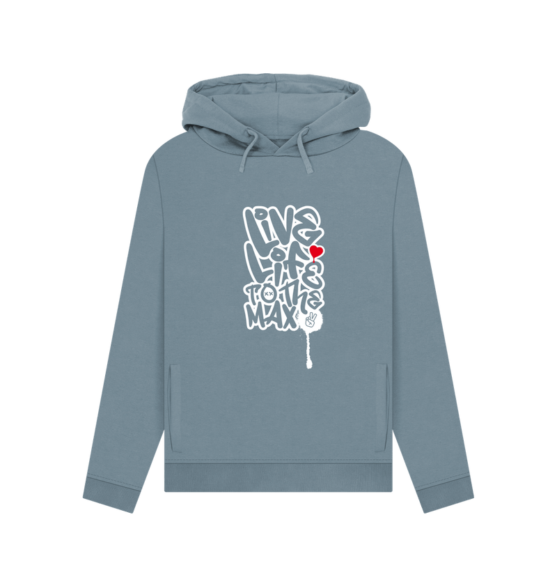 Stone Blue Threaded Rebels, Women's Certified Organic Cotton Pullover Hoodie, live Life W