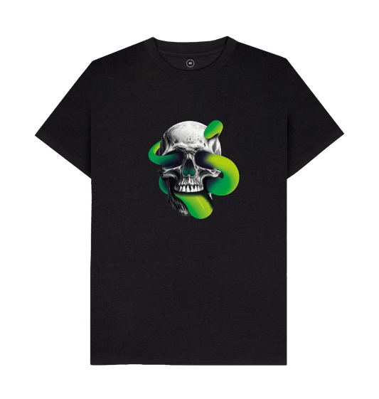 Black Threaded Rebels, Men`s 50\/50 Remanufactured & Organic Cotton T-shirt, Front Skull Tongue Front Skull Tongue G