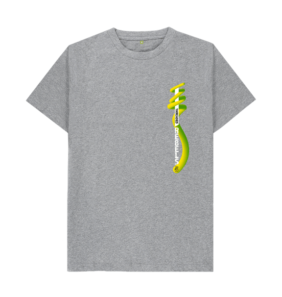 Athletic Grey Threaded Rebels, Men's Certified Organic Cotton T-shirt, Left Vertical Twirl GYW