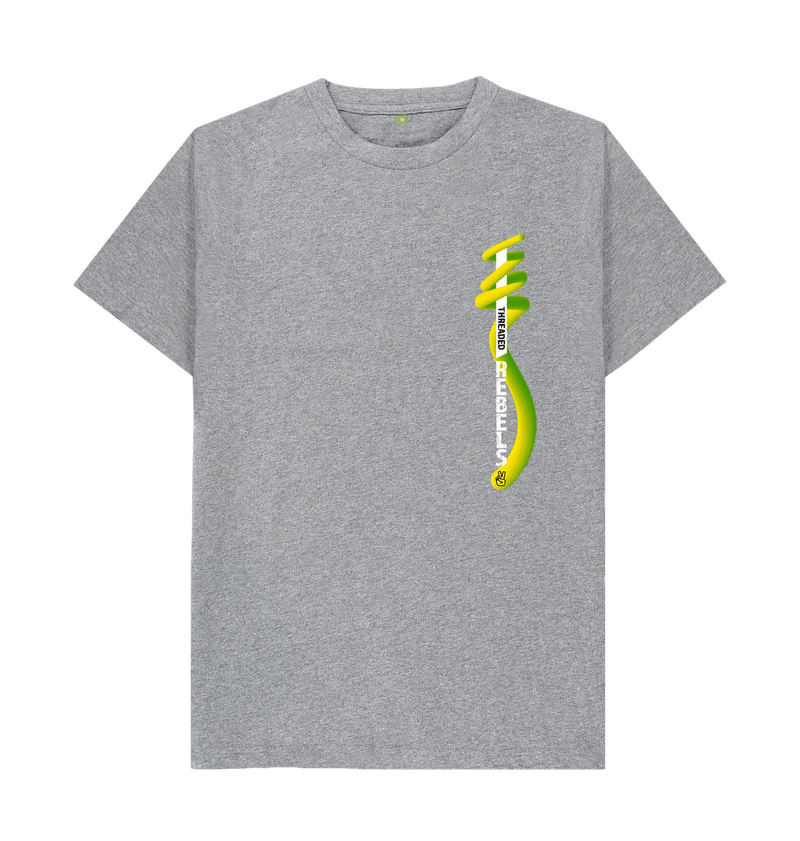 Athletic Grey Threaded Rebels, Men's Certified Organic Cotton T-shirt, Left Vertical Twirl GYW