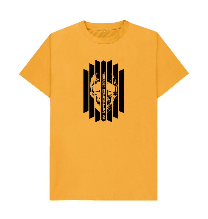 Mustard Threaded Rebels, Men's Certified Organic Cotton T-shirt, Front Skull Vertical BW