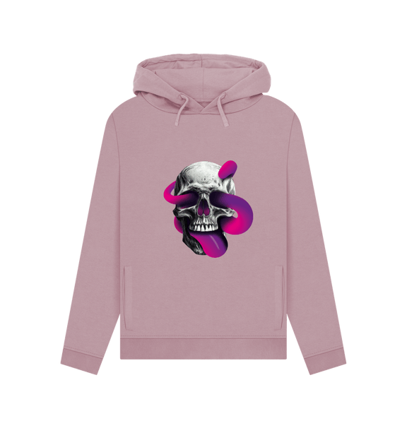 Mauve Threaded Rebels, Women's Certified Organic Cotton Pullover Hoodie, Skull Tongue P