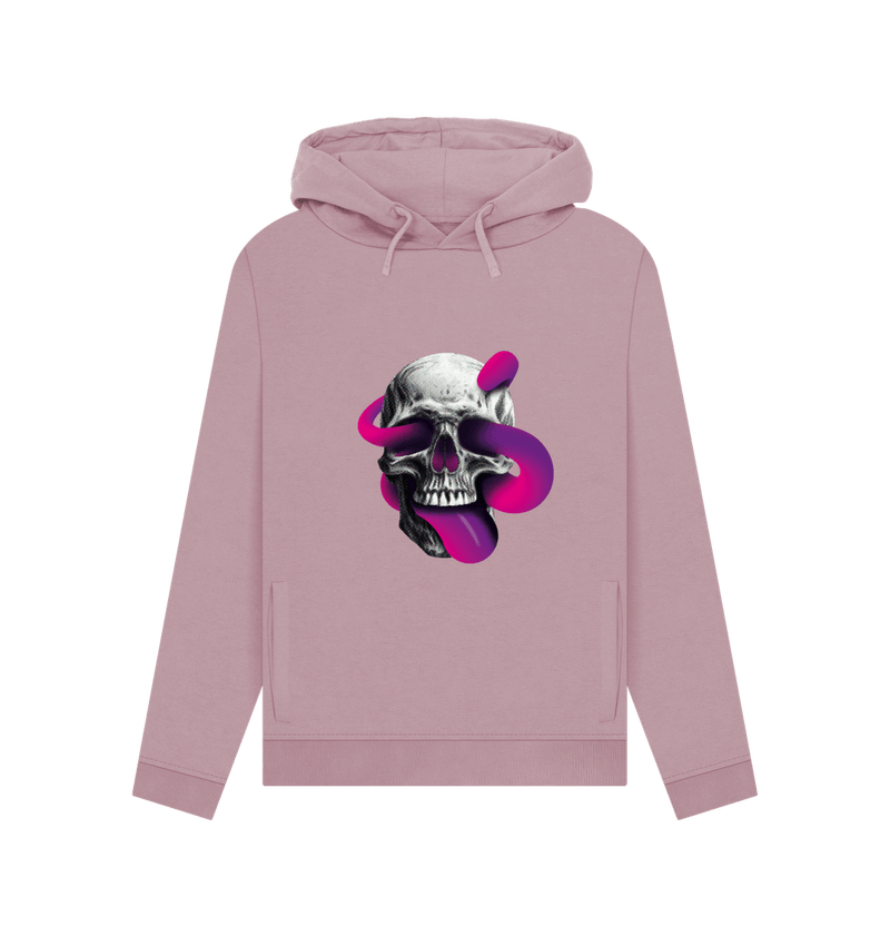 Mauve Threaded Rebels, Women's Certified Organic Cotton Pullover Hoodie, Skull Tongue P