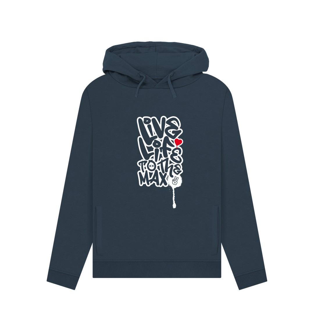 Navy Blue Threaded Rebels, Women's Certified Organic Cotton Pullover Hoodie, live Life W