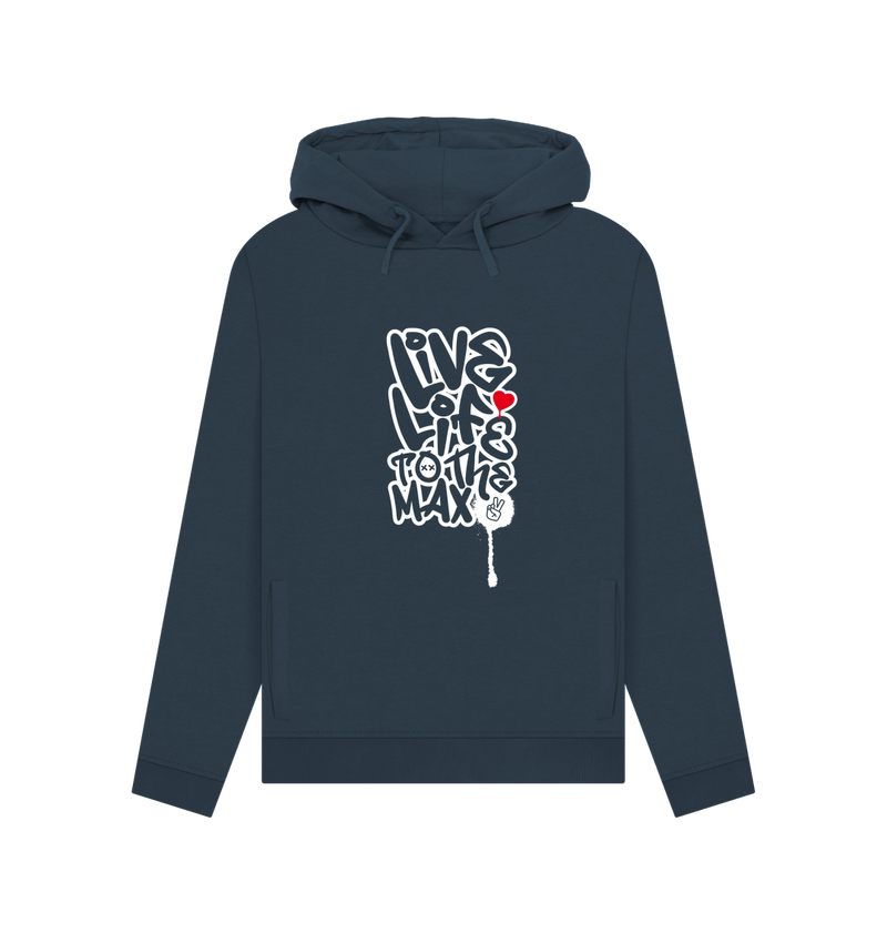 Navy Blue Threaded Rebels, Women's Certified Organic Cotton Pullover Hoodie, live Life W