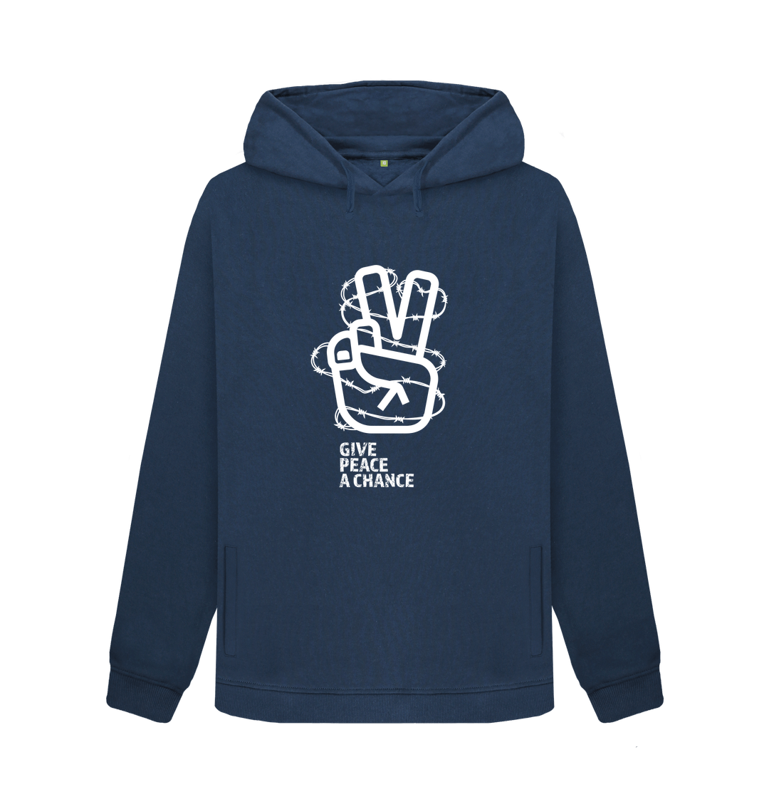 Navy Blue Threaded Rebels, Women's Certified Organic Cotton Pullover Hoodie, Peace W