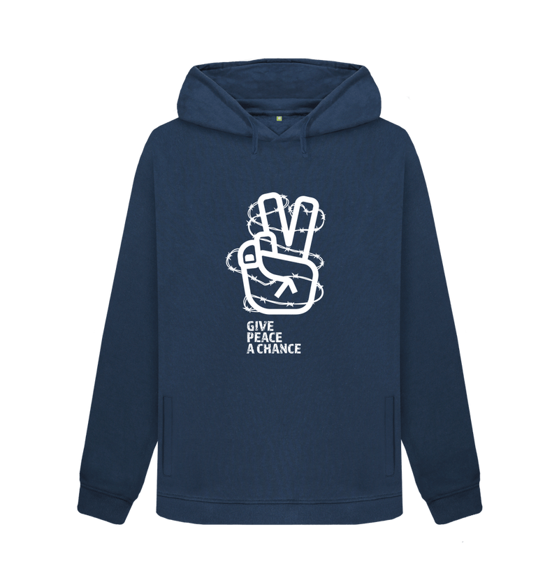 Navy Blue Threaded Rebels, Women's Certified Organic Cotton Pullover Hoodie, Peace W