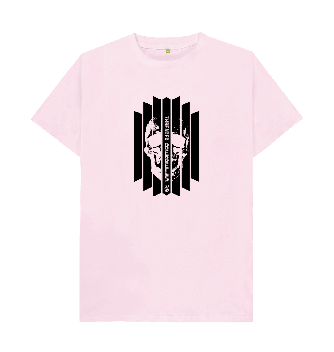 Pink Threaded Rebels, Men's Certified Organic Cotton T-shirt, Front Skull Vertical BW