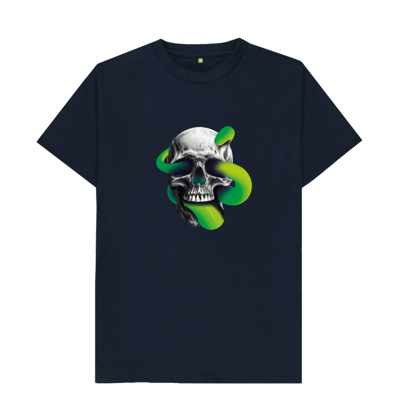 Navy Blue Threaded Rebels, Men's Certified Organic Cotton T-shirt, Front Skull Tongue G