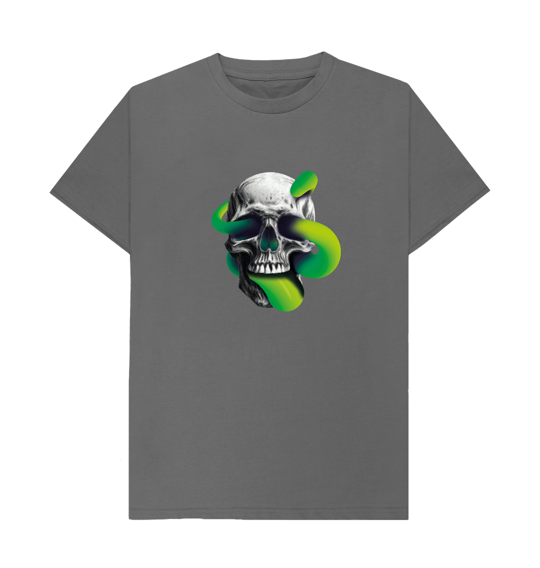 Slate Grey Threaded Rebels, Men's Certified Organic Cotton T-shirt, Front Skull Tongue G