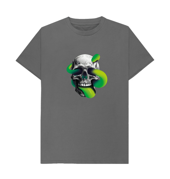 Slate Grey Threaded Rebels, Men's Certified Organic Cotton T-shirt, Front Skull Tongue G