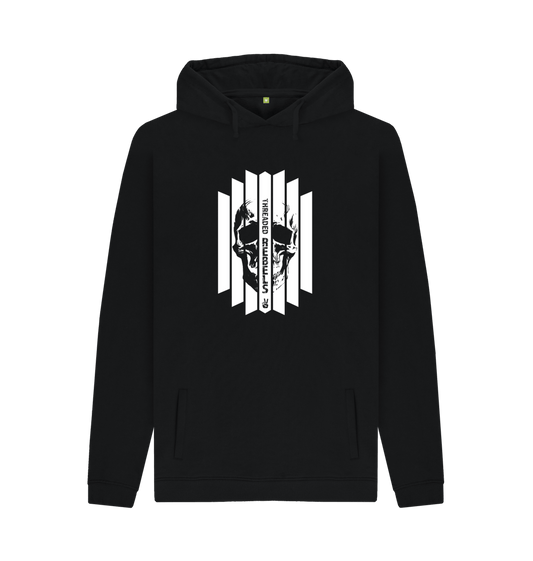 Black Threaded Rebels, Men's Certified Organic Cotton Pullover Hoodie, Front Skull Vertical WB