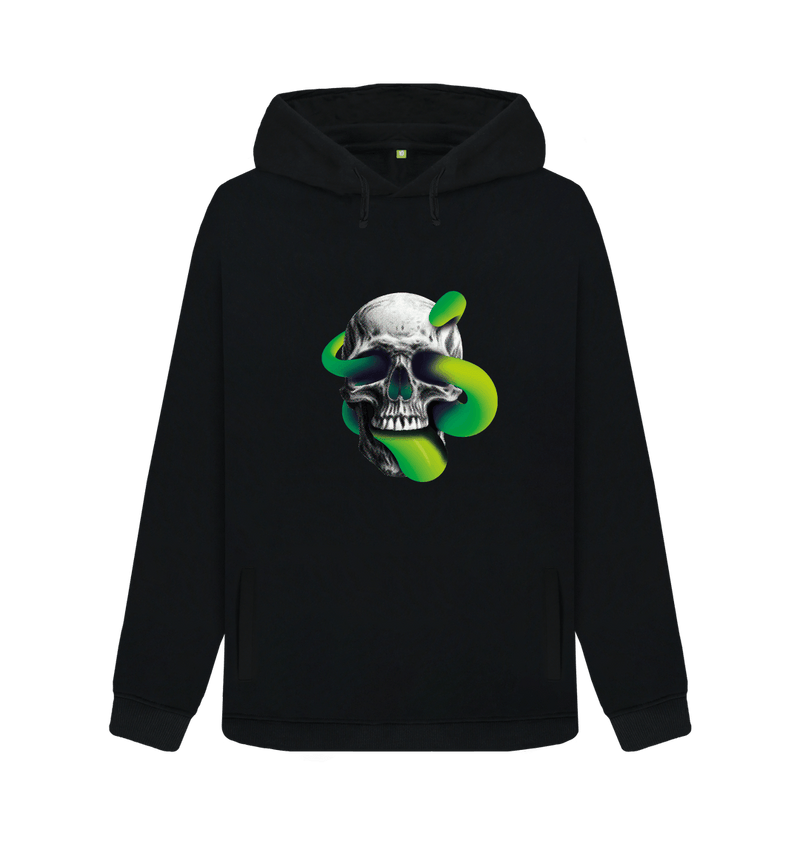 Black Threaded Rebels, Women's Certified Organic Cotton Pullover Hoodie, Skull Tongue G