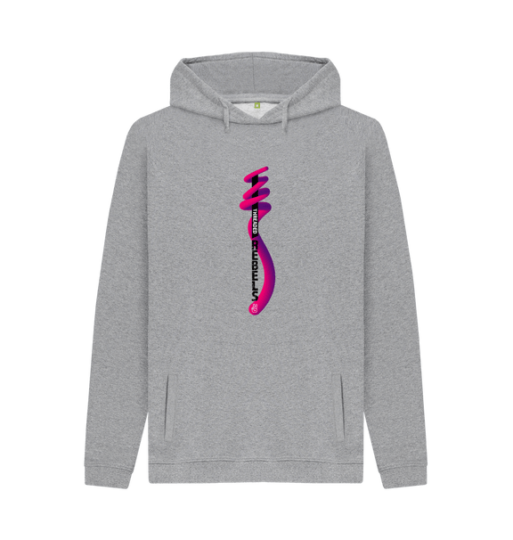 Light Heather Threaded Rebels, Men's Certified Organic Cotton Pullover Hoodie, Front Vertical Twirl PB