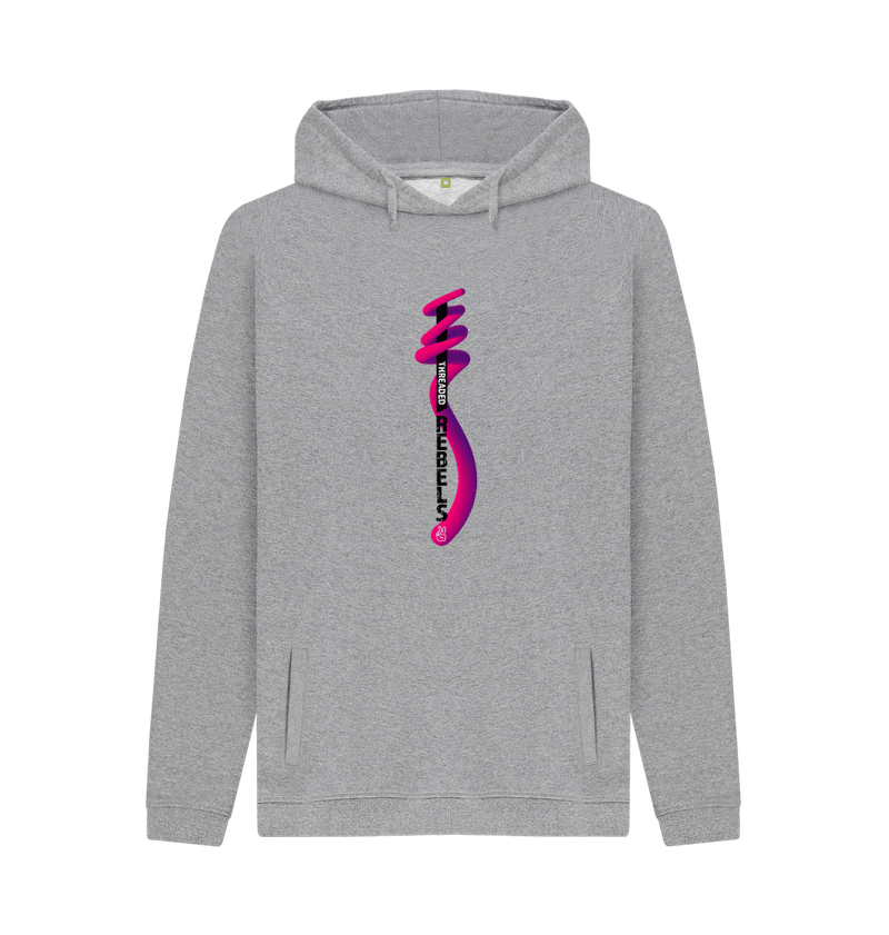 Light Heather Threaded Rebels, Men's Certified Organic Cotton Pullover Hoodie, Front Vertical Twirl PB