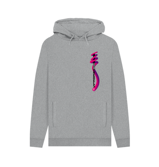 Light Heather Threaded Rebels, Men's Certified Organic Cotton Pullover Hoodie, Left Vertical Twirl PB