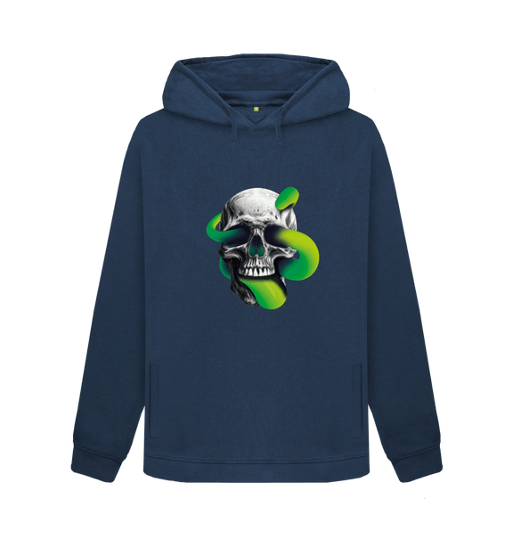 Navy Blue Threaded Rebels, Women's Certified Organic Cotton Pullover Hoodie, Skull Tongue G