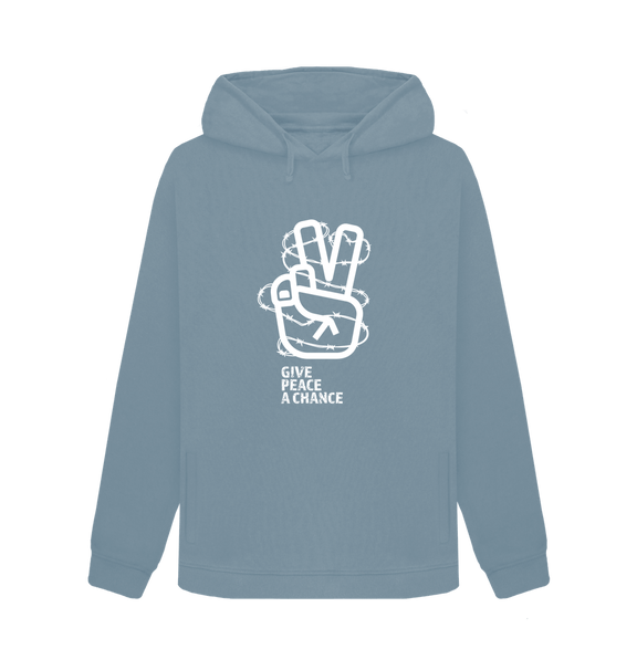 Stone Blue Threaded Rebels, Women's Certified Organic Cotton Pullover Hoodie, Peace W