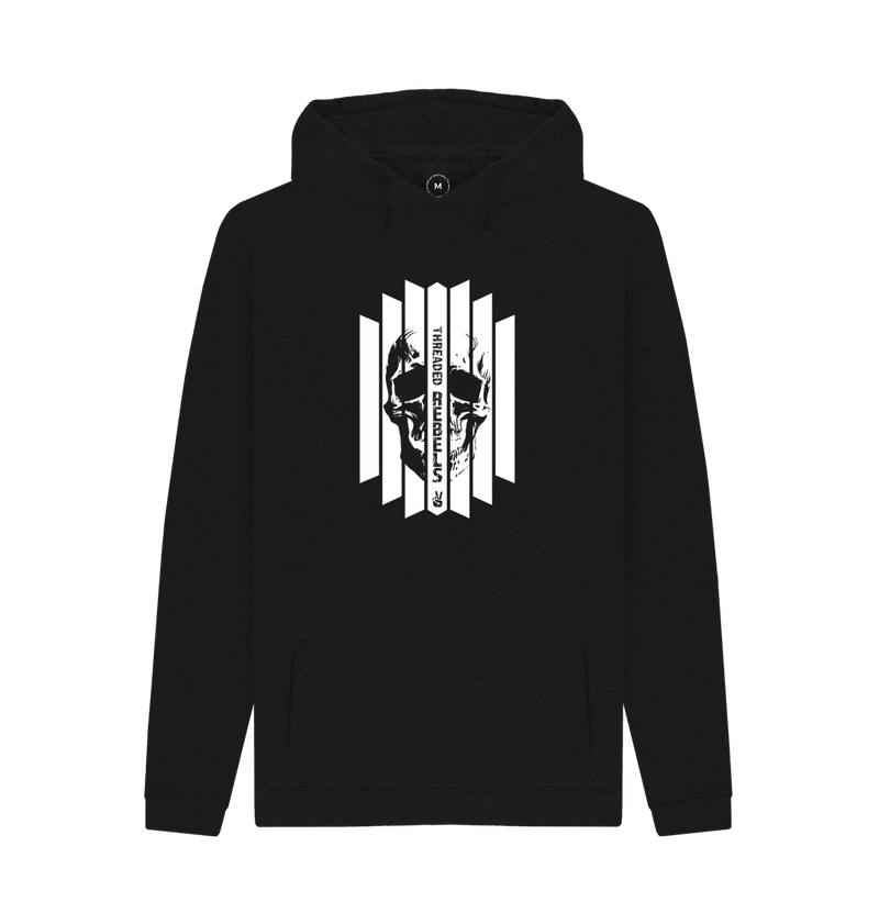 Black Threaded Rebels, Men's 50\/50 Remanufactured & Organic Cotton, Hoodie Front Skull Vertical W