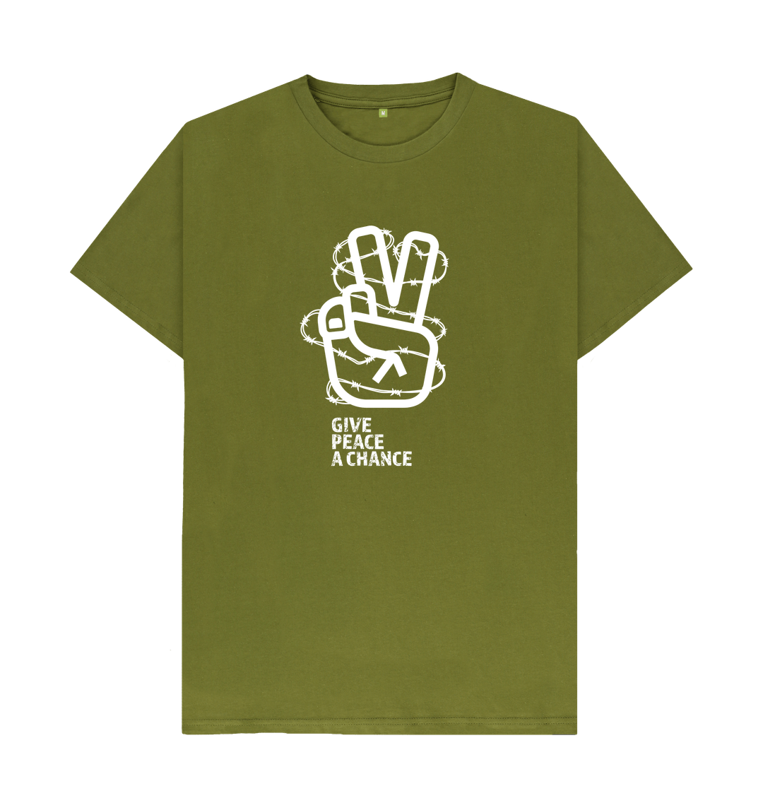 Moss Green Threaded Rebels, Men's Certified Organic Cotton T-shirt, Front Peace W