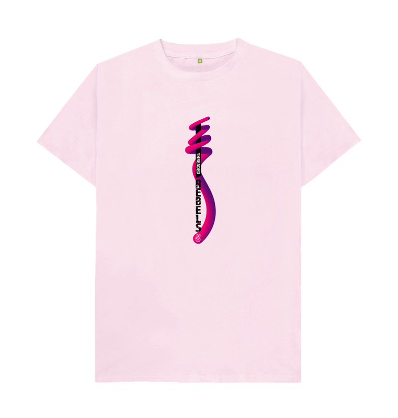 Pink Threaded Rebels, Men's Certified Organic Cotton T-shirt, Front Vertical Twirl PB