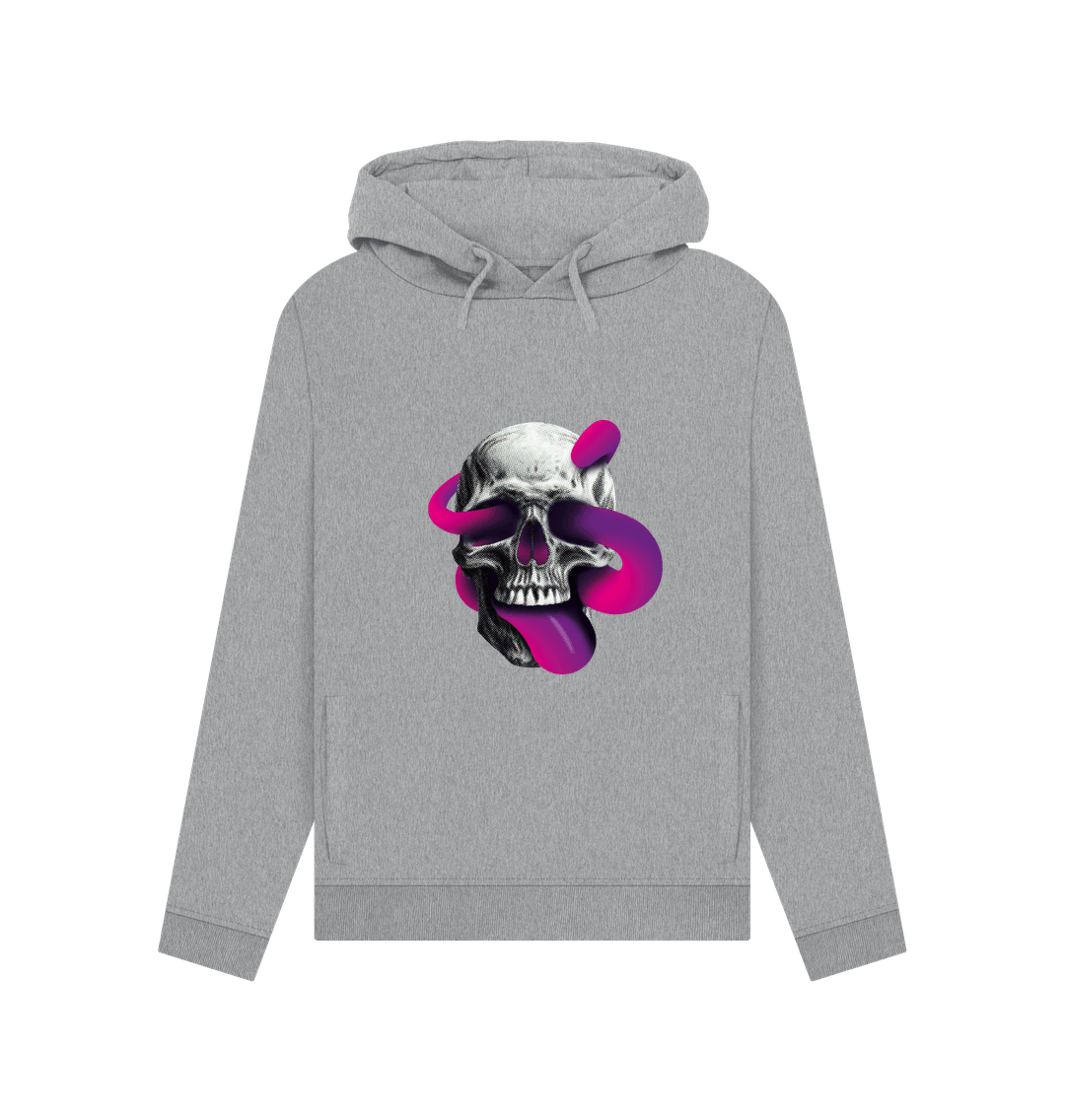 Light Heather Threaded Rebels, Women's Certified Organic Cotton Pullover Hoodie, Skull Tongue P