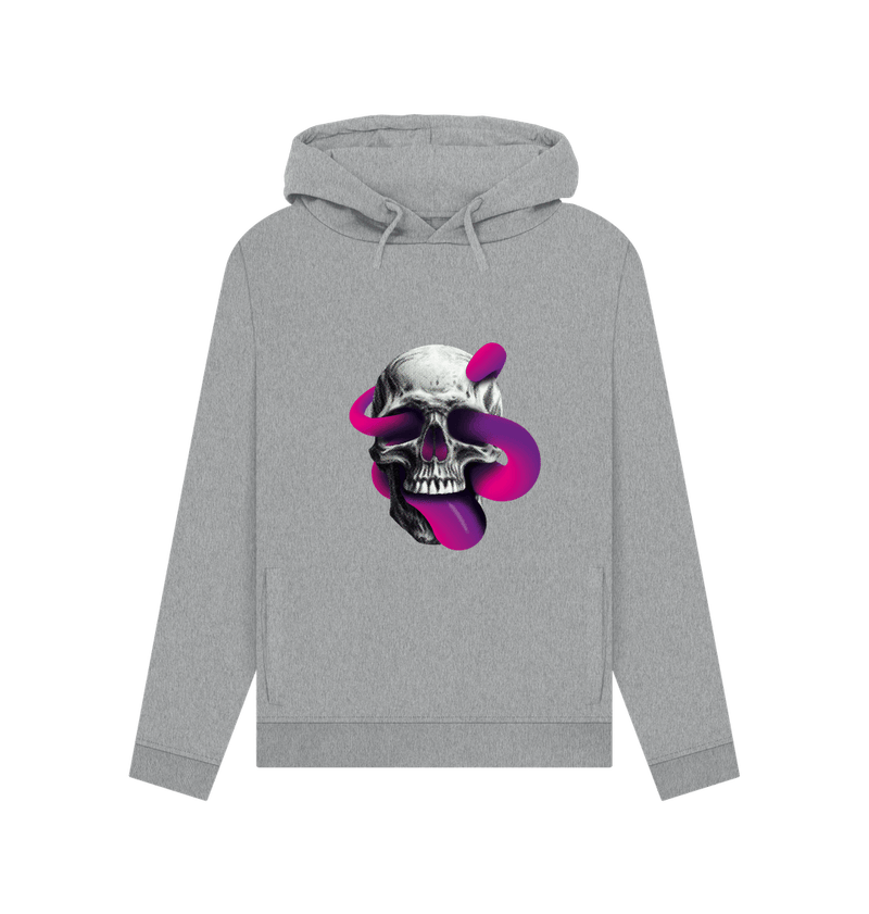 Light Heather Threaded Rebels, Women's Certified Organic Cotton Pullover Hoodie, Skull Tongue P