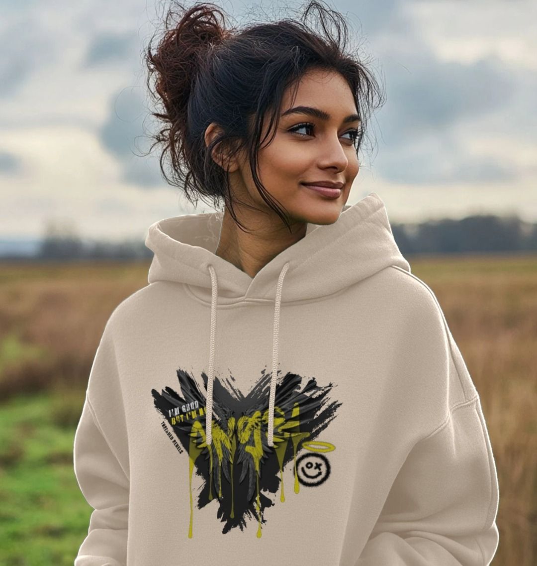 Threaded Rebels,  Unisex drop shoulder kangaroo pocket Angel hoodie