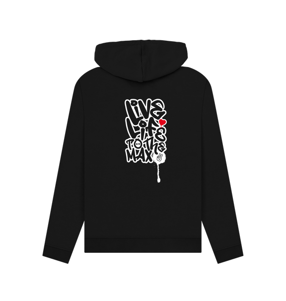 Black Threaded Rebels, Women's Certified Organic Cotton Pullover Hoodie Live Life, Rear W