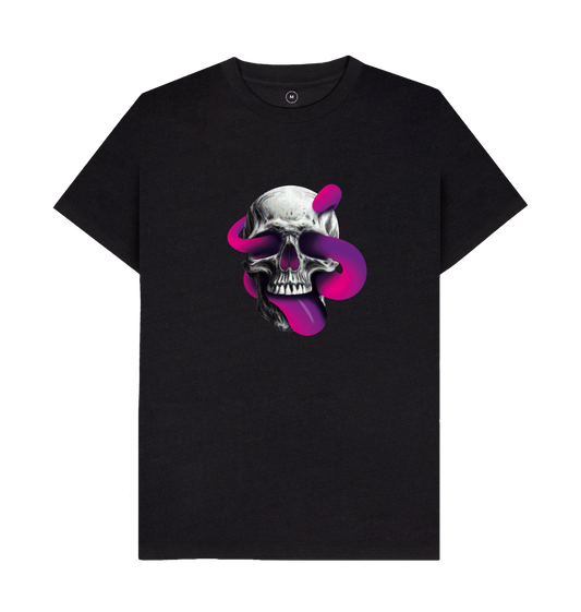 Black Threaded Rebels, Men's 50\/50 Remanufactured & Organic Cotton T-shirt, Front Skull Tongue P