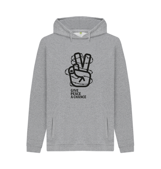 Light Heather Threaded Rebels, Men's Certified Organic Cotton Hoodie, Front Peace B