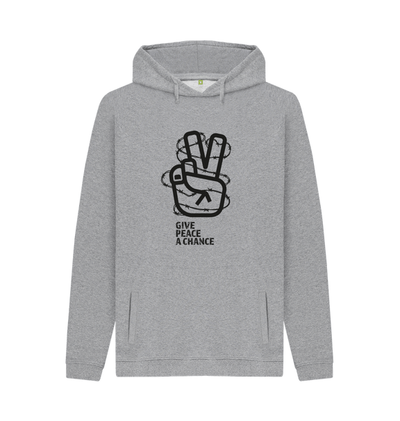 Light Heather Threaded Rebels, Men's Certified Organic Cotton Hoodie, Front Peace B