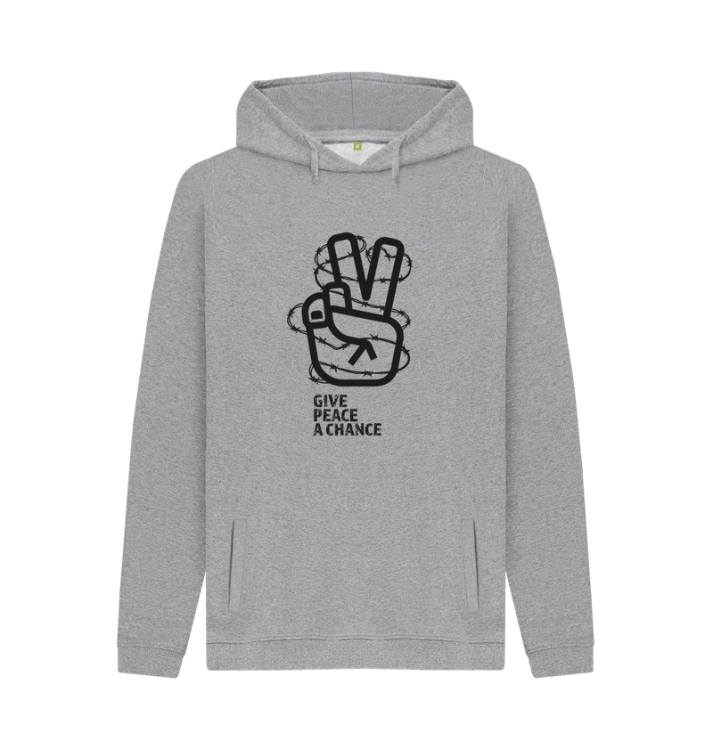 Light Heather Threaded Rebels, Men's Certified Organic Cotton Hoodie, Front Peace B