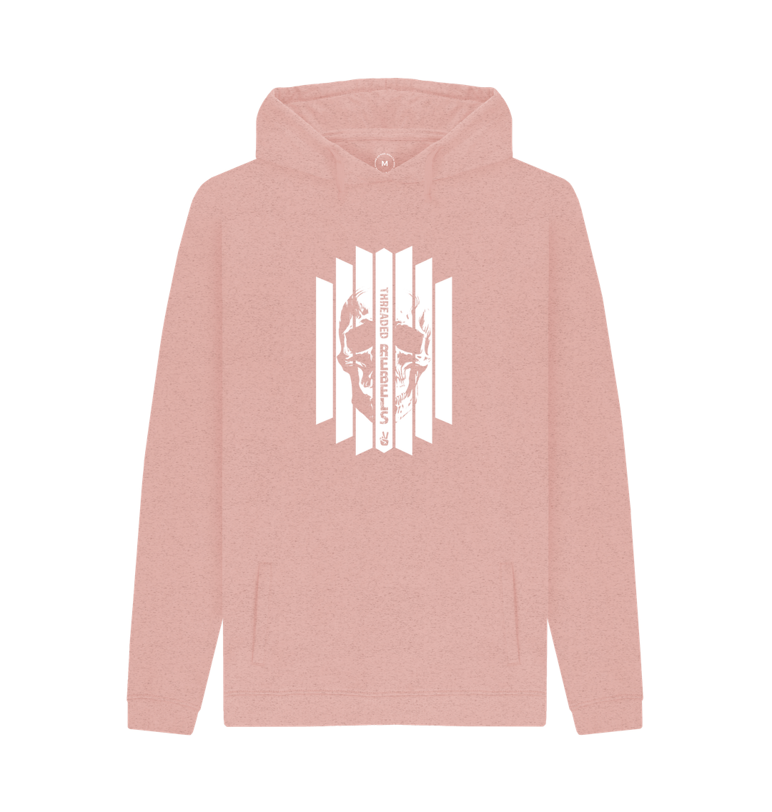 Sunset Pink Threaded Rebels, Men's 50\/50 Remanufactured & Organic Cotton, Hoodie Front Skull Vertical W