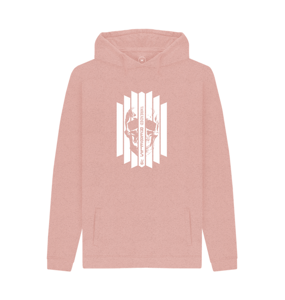 Sunset Pink Threaded Rebels, Men's 50\/50 Remanufactured & Organic Cotton, Hoodie Front Skull Vertical W