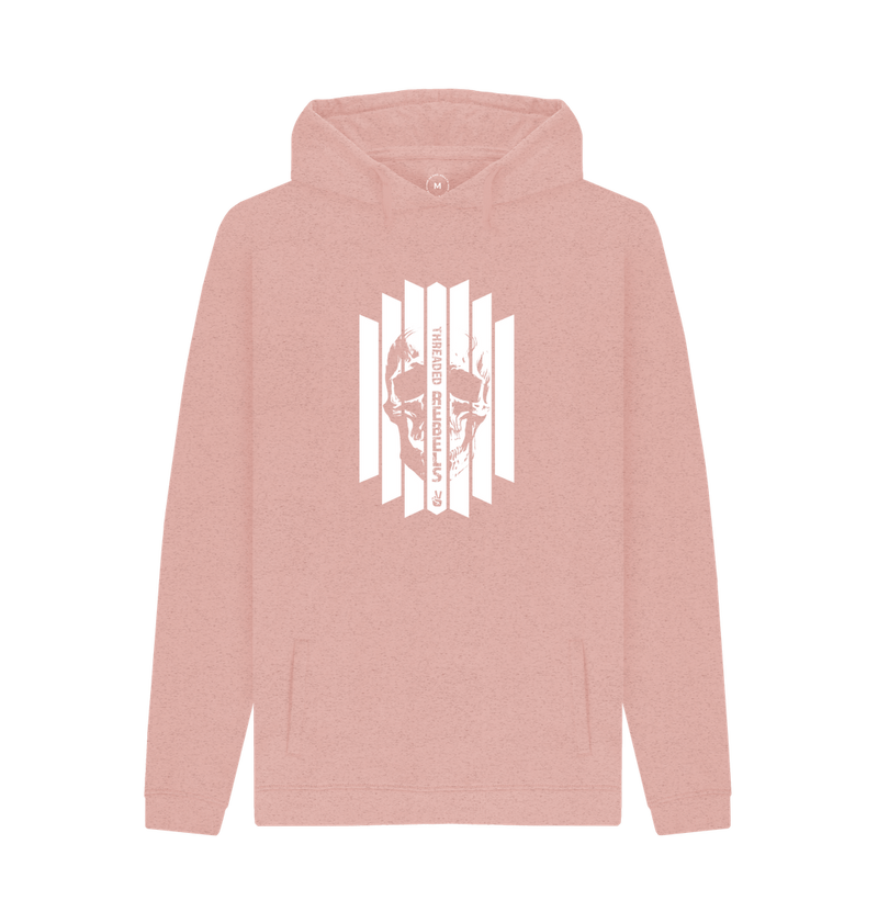 Sunset Pink Threaded Rebels, Men's 50\/50 Remanufactured & Organic Cotton, Hoodie Front Skull Vertical W