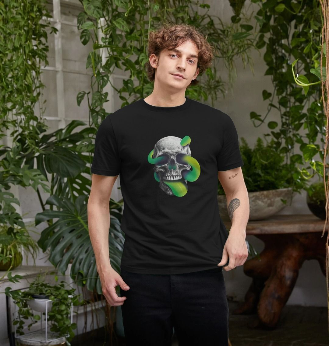 Threaded Rebels, Men's 50/50 Remanufactured & Organic Cotton T-shirt, Front Skull Tongue Front Skull Tongue G